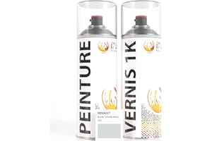ipixline Kit Retouche Peinture Carrosserie Voiture - Bombe Aérosol Peinture Auto 400 ml, Vernis Brillant 1k 400 ml - Compatible avec Renault - Blanc Casablanca D31
