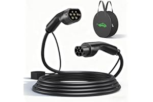 Evjuicion Type 2 Câble de Charge 11KW 5M,32A Voiture Électrique Triphasé Câble Type 2 à Type 2 EV/PHEV,avec Sac de Transport Compatible avec Model 3/S/X/Y/e-208/ID.5/E-Tron/IONIQ 5/Zoe/e-Golf