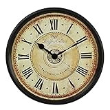 XJYA Wanduhr, 12 Zoll Schwarze Wanduhr Europäischer Stil Retro Vintage Uhr Nicht tickt Flüsterleise Batterie Betrieb mit HD-Glas Leicht zu lesen für Innendekor (Schwarz 12 ')
