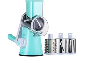 Ourokhome Rotary Cheese Grater Chopper - Vegetable Mandoline Slicer with 3 Interchangeable Ultra Sharp Cylinders Stainless Steel Blades（Blue）
