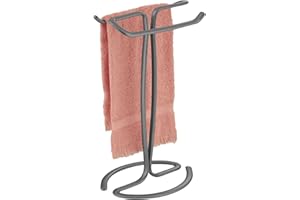 mDesign Standing Towel Rack – 2-Sided Small Towel Stand for Handtowels and Facecloths – Bathroom Towel Rack for Storing and Drying Towels – Graphite Grey