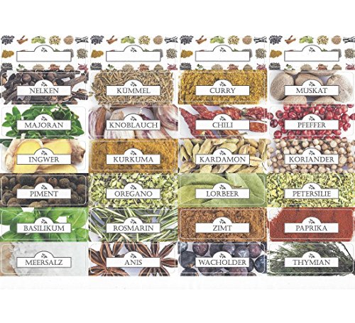 Viva-Haushaltswaren - 24 eckige Gewürzetiketten / Aufkleber für Gewürze 6,5 x 2,2 cm - selbstbklebend
