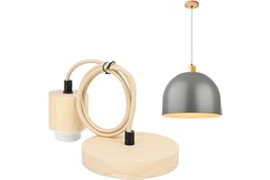 Ejoyous E27 Drewniana Oprawka do Zawieszenia Lampy z Kablem, Podstawa z Regulacją Wysokości do Sufitu, Oświetlenie w Salonie