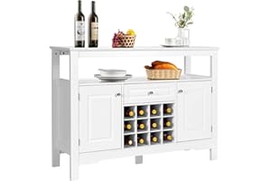‎COSTWAY COSTWAY Sideboard Küchenschrank mit Türen und Schubladen, Küchekommode Holz, Buffetschrank Aufbewahrungsschrank Beistellschrank Weinschrank 116 x 40 x 82 cm (Weiß)