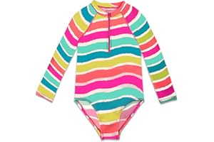 GIFTS TREAT Girls Swimsuit One Piece Swimwear Long Sleeve Swimming Suit for Girl, UPF 50+