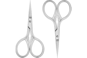 KALIONE 2 Stück Bartschere Edelstahl Augenbrauenschere 9cm Nasenhaarschere Professionelle Gesichtshaarentfernung Edelstahlschere für Haare, Nase, Wimpern und Augenbraue