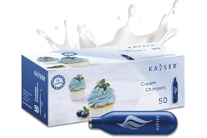 KAYSER - 50 Stück Cream Charger - Sahnekapseln für Sahnespender - Für 500ml Sahne - Premium N2O Kapseln aus Stahl - 100% recycelbar - Made in EU - Für kalte und warme Anwendungen