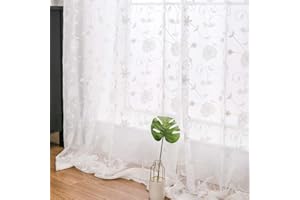 MIULEE 2 panele haftowane przezroczyste okno kwiat projekt oczka zasłony okno woal panele / zasłona / obróbka do sypialni salonu kwiat 140 cm szer. x 147 cm dł.