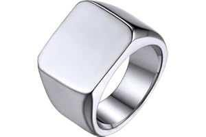 GoldChic Bague Homme Chevalière Personnalisé Prénom Initial Monogramme Acier Inoxydable Anneau Garçon Gotique-[Carré-Argenté/Or/Noir]-Bijoux Cadeau pour Mari Père Couple Anniversaire