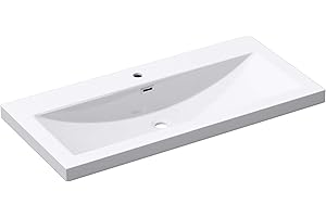 Mai & Mai Lavabo à encastrer blanc 100cm vasque lave mains rectangulaire en résine lavabo avec trop-plein Col01 100x48x13cm