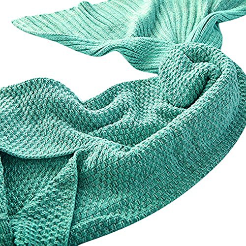 KiKi Monkey Multi-Größe handgemachte gestrickte Mermaid Schwanz-Decken-Sofa Schlafsäcke All Seasons für Erwachsene Kinder (M, GREEN) - 4