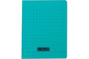 Calligraphe 18013C Un Cahier d'Écriture Agrafé Vert (une Marque de Clairefontaine) - 17x22 cm - 32 Pages Grands Carreaux 3 mm Agrandis 12/12 - Papier Blanc 90 g - Couverture Polypro Transparent