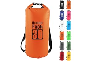 MOMAHUA 30L Sac étanche Polyvalent Orange, 2L/5L/10L/15L/20L/30L Waterproof Dry Bag avec Longue Bandoulière Réglable Sac à Dos Confort Imperméable pour Bateau/Kayak/Pêche/Rafting/Natation/Camping/Snowboard
