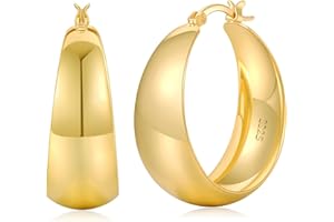 Senteria 12mm Wide Chunky Hoop Earrings 925 Sterling Silver Hoop Earrings for Women Hypoallergenic 14K Real Gold Plated Hoops Large Earring Lightweight Chunky Hoops Earring for Women 25/30/40/50MM