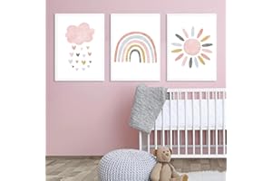 EXQULEG Zestaw 3 plakatów tęczowych chmur, słonia, dekoracja pokoju dziecięcego, format A4, dla chłopców i dziewczynek, zdjęcia do pokoju dziecięcego (A)