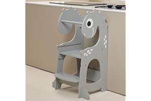 KIDOZ ONLINE KIDS SHOP Kidoz Height Adjustable Standing Tower - Nursery Step Stool for Kids - Adjustable Kitchen Counter Tower - Wooden Kitchen Helper - Dinosaur Design