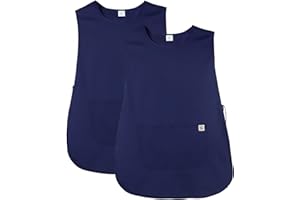 JONATHAN UNIFORM Set da 2 Pezzi Unisex Grembiule da Lavoro 2-3 Tasche Grembiule Maestra Asilo Cucina Estetista, Casacca Sanitaria Senza Maniche per Farmacia