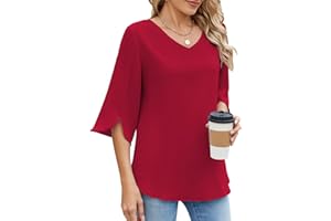 Zetieny Elegancka bluzka damska, dekolt w serek, tunika, na lato, szyfon, top, z krótkim rękawem, luźna bluzka