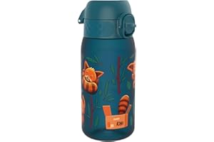 ION8 Butelka dla Dzieci, 350 ml/12 oz, Szczelna, Łatwa do Otwarcia, Bezpieczny Zamek, Można Myć w Zmywarce, Bez BPA, Uchwyt do Przenoszenia, Łatwa do Czyszczenia, Bezwonny, Czerwone Pandy