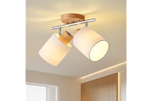 SANSHI LED Deckenlampe 2 flammig Deckenleuchte,Holz Deckenstrahler Schwenkbar 350°,Deckenspot E14 MAX.25W Spot,Modern Wandstrahler,Lampe Decke für Küche Schlafzimmer Flur Wohnzimmer,Ohne Leuchtmittel