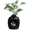 X WINDAZE Hidden Litter Box, Large Cat Box Enclosure with Odor Control Carbon Filter and Faux Plant, Black