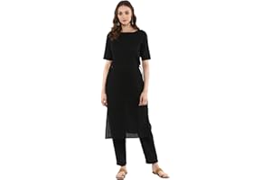 Idalia Damen Baumwolle Slub Gerader Kurta mit Hose