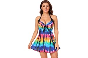 OAMENXI Swimming Costume for Women Plus Size Ladies Swimsuit One Piece Swim Dress Tummy Control Swimwear with Boyshort