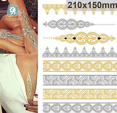 Golden Metallic Gold Body Art Temporary Removable Tattoo Stickers With Golden Pattern #2 Sticker Tattoo - FashionLife