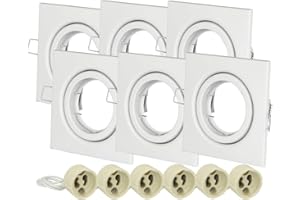 Foco LED GU10 Empotrable de 6 Puertas LEDLUX con Montaje de Foco de Resorte Ajustable (Blanco, Cuadrado)