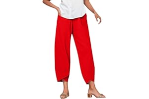 GENERICO Donna Pantaloni in Lino Estivi Larghi Eleganti Pantalone da Spiaggia 2024 Comodi Casual Pantaloni con Tasche Semplici e alla Moda Pantaloni Palazzo Gamba Dritta Pantaloni Harem Pants