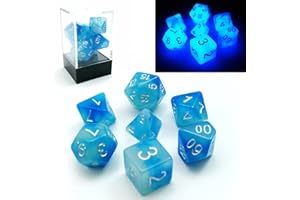 BESCON DICE Bescon Gemini, Juego de 7 Dados Poliédricos Brillantes, en Formas de Piedras Congeladas, D4 D6 D8 D10 D12 D20 D%, Caja de Embalaje de Ladrillo