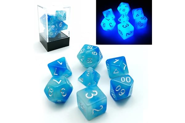 BESCON DICE Bescon Tvillingarna glödande polyhedral tärning 7 st set ICY rockar, lysande RPG tärningsset d4 d6 d8 d10 d12 d20 d tegelbox förpackning