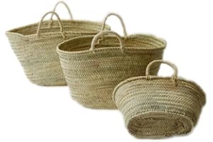 DESCONOCIDO Capazo de Palma Reforzado, Cesto o Bolso de mimbre para la playa, fibras naturales. Birdikus, (8V, aprox. 46x28 cm)