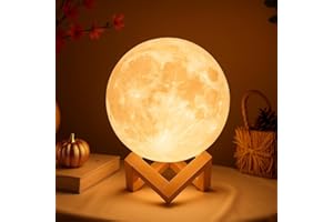 Methun Moon Lamp 3D Printed 12cm – Valentine Gifts for Women, Dual Colour Touch Dim Sad Lamp, Wooden Base, Cordless and Rechargeable, Winter Home Decor, Bedside Reading Light