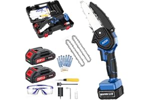 AIJOFI Mini Chainsaw Cordless,6 Inch Portable Electric Chainsaw,2023 Upgrade Small Handheld Chain Saw Tree Branches,Courtyard, Household & Garden,by 2PCS 21V 1500mAh Batteries,Extra 2 PCS Chain