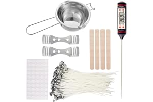 YAMYO Candle Making Kit Supplies Includes Double Spouts Boiler Pot, 50Pcs Candle Wicks, 50Pcs Wick Stickers, 1Pc Thermometer, 2Pc 3-Hole Candle Wicks Holder and 4 Stirring Sticks