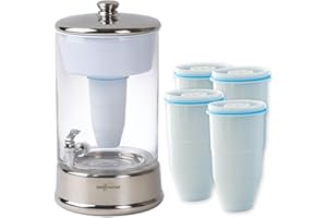 ZeroWater Combo Distributore di acqua filtrata 9 L, in vetro, 5 filtri e misuratore della qualitá dell'acqua inclusi, Certificato per la Riduzione di Piombo e Altri Metalli Pesanti