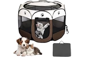 KQWVZ Parque para Perros, Parque Plegable para Perros, Recinto Plegable para Mascotas, Parques para Cachorros, Cercado paraPerros, para Cachorros, Gatos, Conejos (Marrón, 74x 74x 43cm)