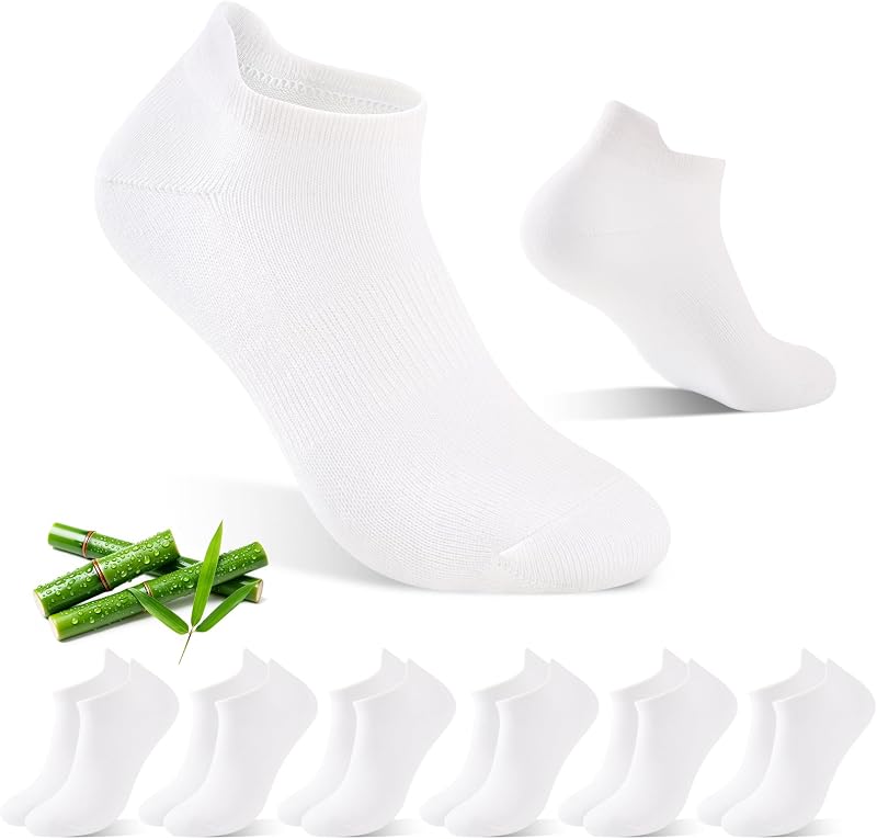 SukModen Calcetines Tobilleros de Bambú, Calcetines Cortos Mujer, Calcetines Transpirables para Deporte, Running y Ciclismo, Anti-Ampollas, Extrasuaves, 6 Pares
