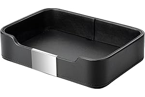 SANZIE Luxuriöses Lederschale Schlüsselschale Aufbewahrung Schlüsselablage Organizer Ablage Tablett Schale für Schlüssel, Flur zu halten Schmuck, Uhren, Brieftasche (Metallversilbert, Schwarz)