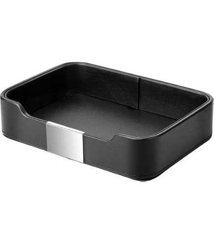 SHOWERORO Vassoio Portagioielli In Pelle Nera Spazzolata - 35x24x3cm, Organizer Da Scrivania O Comò