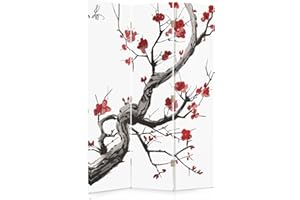FEEBY FRAMES Feeby Paravento Ciliego Giapponese 3 Parti 110x150 cm Unilaterale Pieghevole Separatore Decorazioni Parete Divisoria Parete Spagnola Soggiorno Ufficio Camera da letto Home Office Bianco Rosso Nero