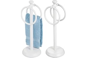 mDesign Porte-Serviette autoportant pour l'évier – Porte-Serviettes sur Pied à 2 Anneaux pour Petites Serviettes d'invités ou sèche-Mains – Rangement de Serviettes Compact en métal – Lot de 2 – Blanc