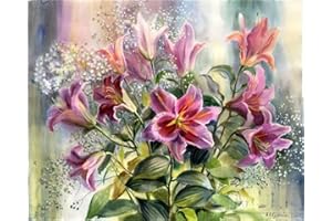 YEESAM ART DIY Ölgemälde Malen nach Zahlen Erwachsene Kinder, Rosa Lilie Blumen Zahlenmalerei ab 5 Öl Wandkunst (Rosa, mit Rahmen)