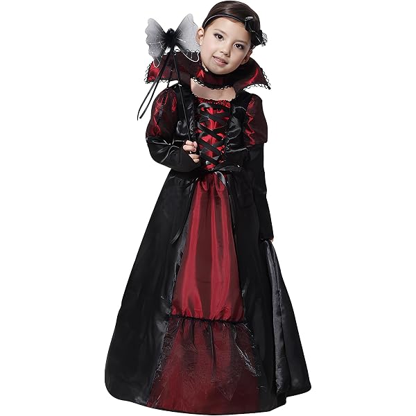 Costume Déguisement Halloween Fille - Robe Noire Gothique Avec Perruque Et Bijoux | 8 Pièces, Taille 120 Cm (5-6 Ans)