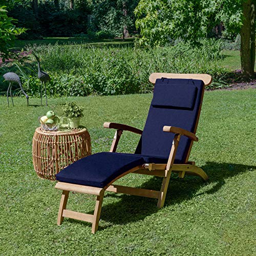 Beautissu Auflage für Deckchair LoftLux DC 175x45x5cm Luxus Polster-Auflage Liege-Stuhl – Bezug abnehmbar Dunkel-Blau - 5
