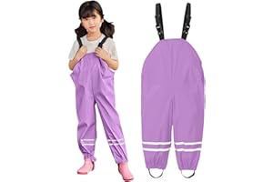 Katpost 1-11Years, Rain Pants for Kids Rain Trousers Unisex Waterproof Over Trousers Childrens Boys and Girls PU Rainwear for Outdoor Play Cute Dungarees Mud Dirty Proof Trousers