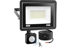YAMYONE 50 W Reflektory zewnętrzne z czujnikiem ruchu, 4200LM reflektor zewnętrzny PIR, wodoodporny IP66 naturalne białe światło 6500K do oświetlenia magazynu, plac zabaw, ogród