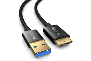 PAXO Nylonowy kabel USB MICRO USB 3.2 Gen2 do dysku twardego, 10 Gbit/s, kabel USB HDD, kabel do transmisji danych, kabel do ładowania czarny, wtyczka A na wtyczkę Micro B