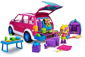 PINYPON PIN Y PON Coche Camping, Autocaravana de Juguete, vehículo Familiar de Verano para Acampar, con una minimuñeca y un bebé y Muchos Accesorios, para niñas y niños a Partir de 4 años, Famosa (700017015)